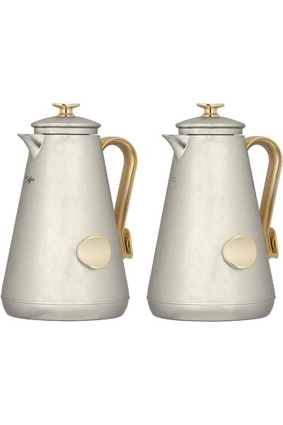 ALSAIF Coffee And Tea Vaccum Flask Set In Gold / Leak-proof And Keeps Drinks Hot 0.7/1.0 Liter