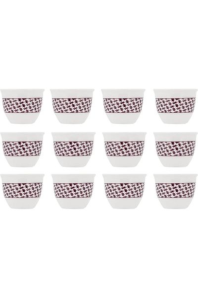 ALSAIF Rasi 12-piecesarabian Coffee Cup Set, Porcelain, White/burgund