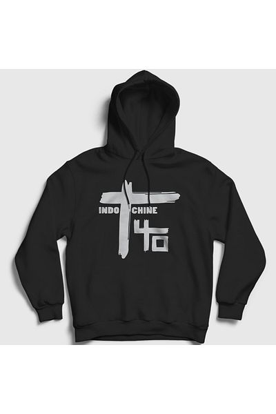 Presmono Унисекс суитшърт с качулка и черно лого Rock Indochine 539193tt