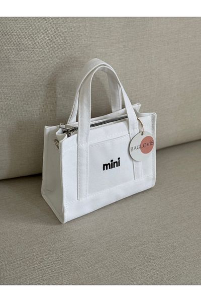 BAGLOVİS White Color Small Shoulder Bag with Front Coin Compartment and Mini Embroidered Long Strap En20 Uzn16