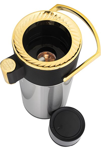 ALSAIF Coffee And Tea Vaccum Flask Steel In Black/gold / Leak-proof And Keeps Drinks Hot 1.9 Liter