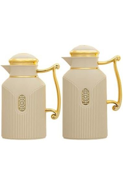 ALSAIF Deva Coffee And Tea Vaccum Flask Set In Beige / Leak-proof And Keeps Drinks Hot 1.0/0.7 Liter