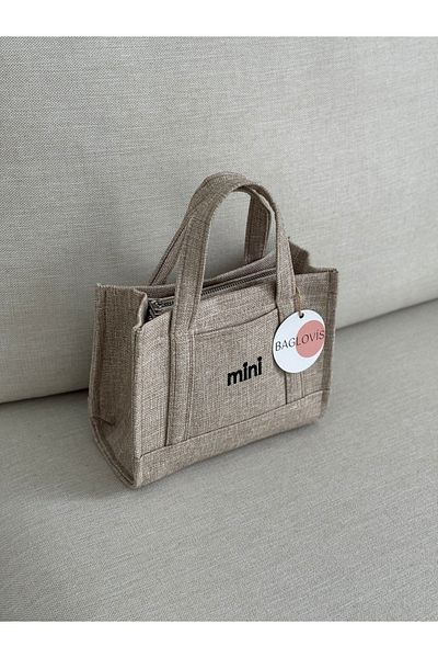 BAGLOVİS Beige Color Small Shoulder Bag with Front Coin Compartment and Mini Embroidered Long Strap En20 Uzn16