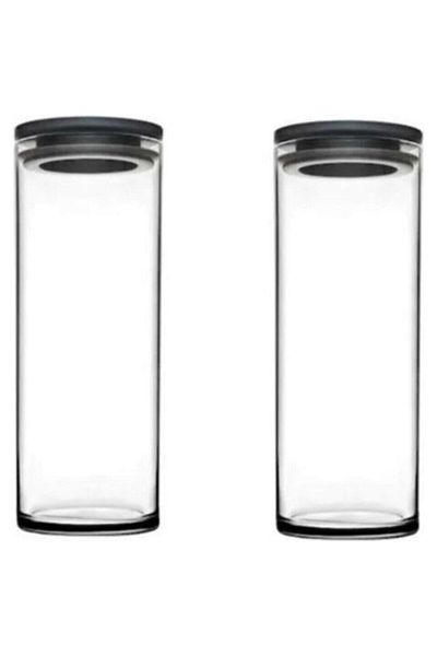 Hanedanev 43756 Gray Vacuum Lid Glass Jar - Glass Food Storage Container 1230 Cc 2 Pieces
