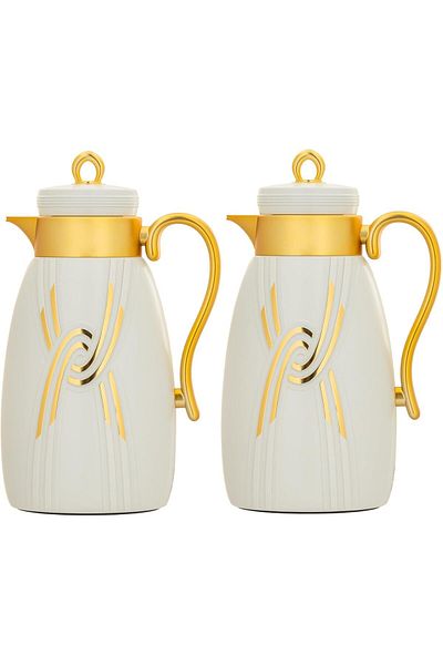 ALSAIF Coffee And Tea Vaccum Flask Set In Ivory/gold / Leak-proof And Keeps Drinks Hot 1.0/1.0 Liter