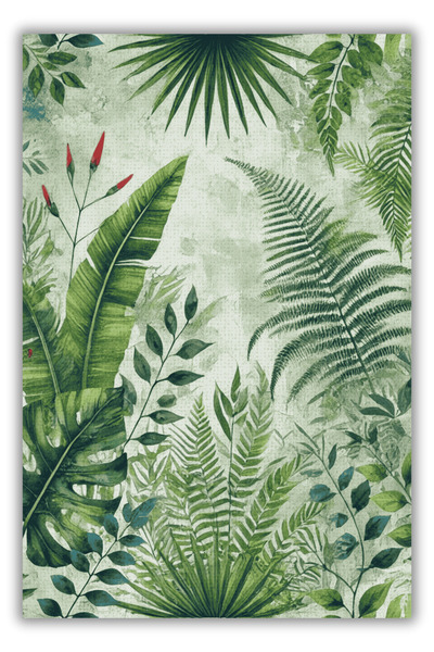 The Reef Design Jungle Yapraklı Halı Dijital Baskılı Dokuma Kaymaz Tabanlı Halı Yaprak Desenli Oturma Odası Halısı