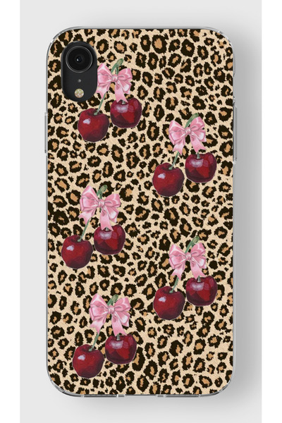 moonset Iphone XR Uyumlu Leopar ve Fiyonk Tasarımlı Baskılı Şeffaf Telefon Kı...