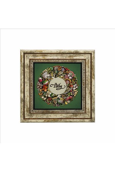 Sadrazam Italian Cuisine Symbols Printed Natural Stone Painting (25 X 25 Krg-53)