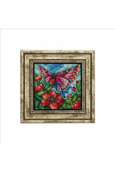 Sadrazam Butterfly Printed Natural Stone Painting (25 X 25 Krg-153)
