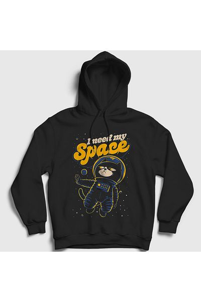 Presmono Унисекс черен суитшърт с качулка I Need My Space Cat Space Cat 538530tt