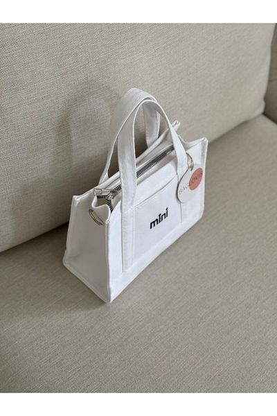 BAGLOVİS White Color Small Shoulder Bag with Front Coin Compartment and Mini Embroidered Long Strap En20 Uzn16