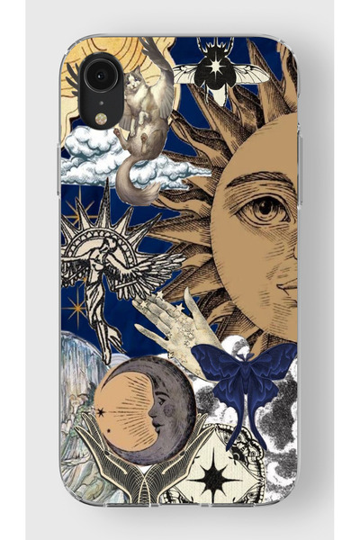 moonset Iphone XR Uyumlu Güneş Kolaj Tasarımlı Baskılı Şeffaf Telefon Kılıfı