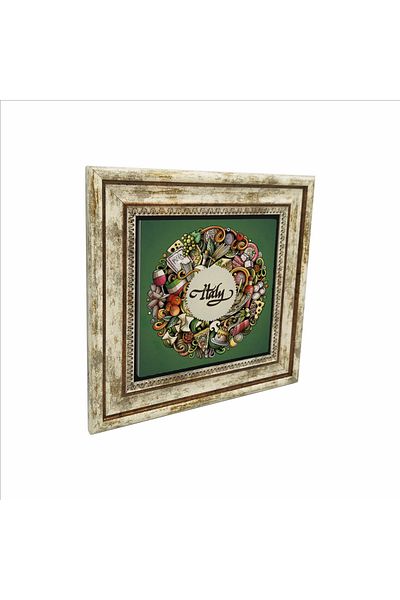 Sadrazam Italian Cuisine Symbols Printed Natural Stone Painting (25 X 25 Krg-53)