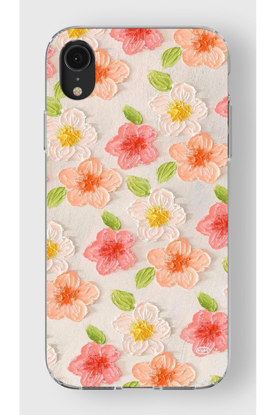 moonset Iphone XR Uyumlu Çiçek Tasarımlı Baskılı Şeffaf Telefon Kılıfı