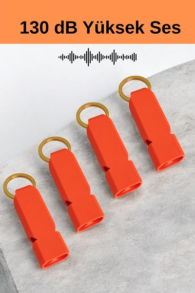 JoyShine 130 Db High Decibel Emergency Survival Whistle, Metal Ring, Portable, Orange Design (4 Pcs)