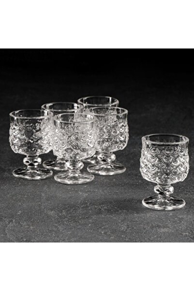 Store Balık Sırtı Desenli Kahve Yanı Su Bardağı 6'lı Set (5x7 cm)