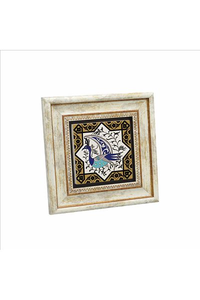 Sadrazam Natural Stone Painting with Peacock Figure and Anatolian Seljuk Star Motif Printed (20 X 20 Kd-31)