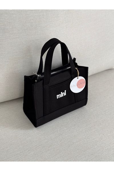 BAGLOVİS Black Color Small Shoulder Bag with Front Coin Compartment and Mini Embroidered Long Strap En20 Uzn16