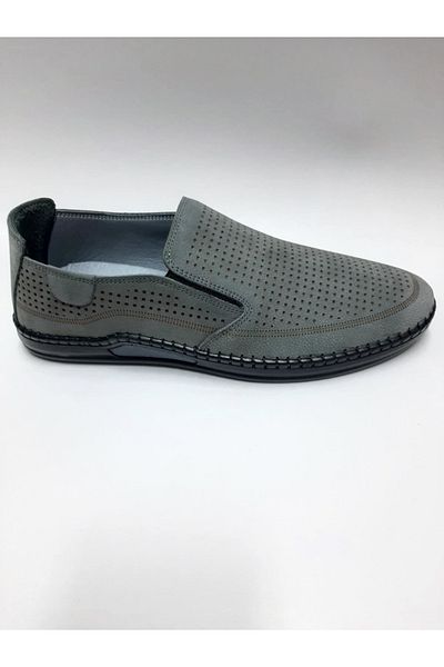 Pabuç Shoe Genuine Leather Gray Color Nubuck Lightweight Comfortable Flexible Daily Summer Men's Shoes