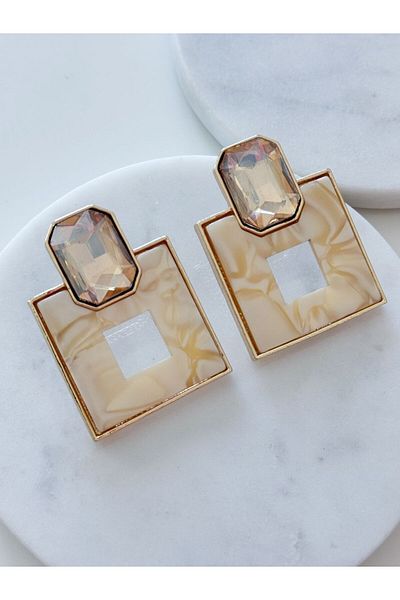 CHARMLUCKY Steel Large Marble Patterned Earrings