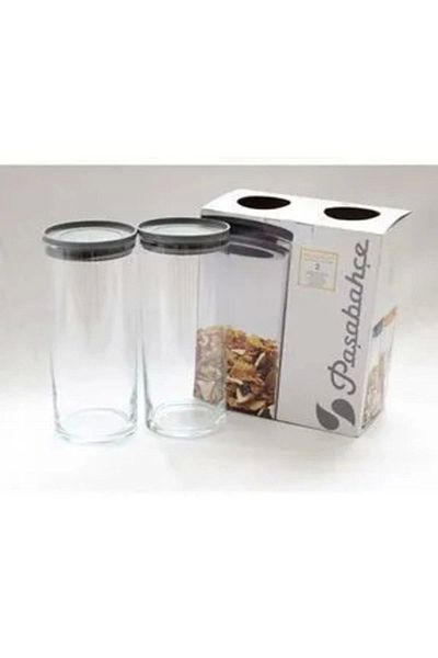 Hanedanev 43756 Gray Vacuum Lid Glass Jar - Glass Food Storage Container 1230 Cc 2 Pieces