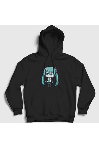 Presmono Унисекс черен суитшърт с качулка Hatsune Miku Chibi Anime 538173tt