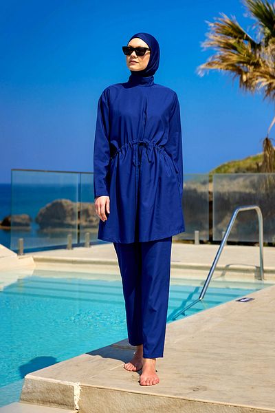 Riva Mera Navy Blue Full Covered Hijab Swimsuit Set A2502-2