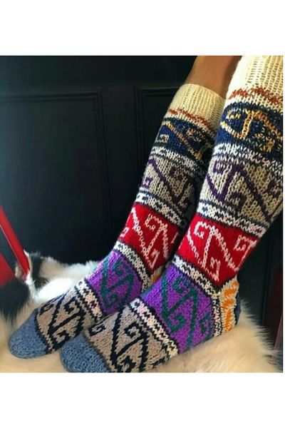 MESKSTORE Hand Knitted Warm Authentic Winter Wool Socks