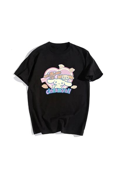 Gofeel Black Cinnamoroll Cute Printed Detailed Short Sleeve Oversize Unisex T-Shirt