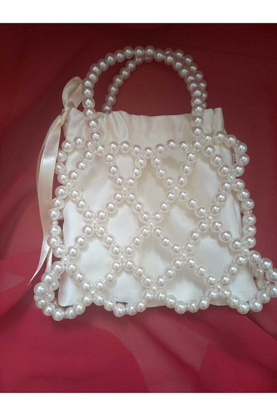 AKHASYA Cross Patterned Pearl Beaded Handbag