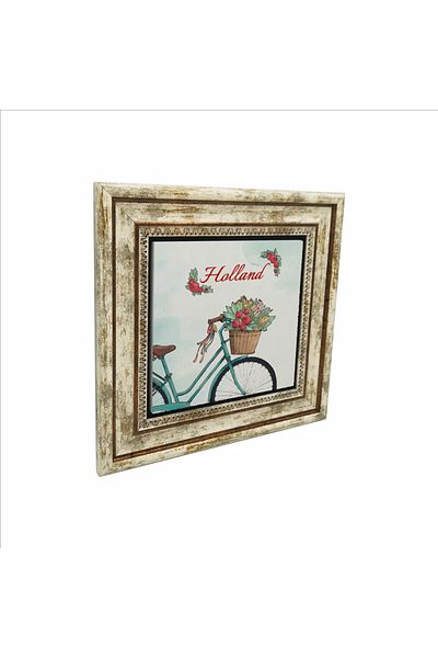 Sadrazam Natural Stone Painting with Dutch Bicycle Image Printed (25 X 25 Krg-31)