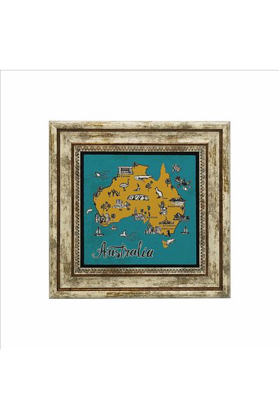 Sadrazam Australian Symbols Printed Natural Stone Painting (25 X 25 Krg-65)