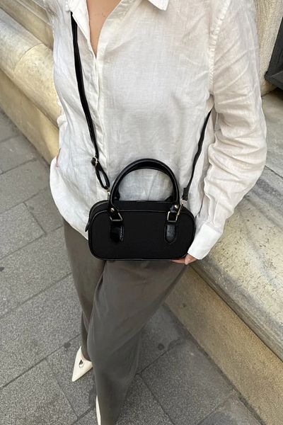 LEONAS Geantă de mână și de umăr pentru femei, cu detalii din piele artificială, Freya Negru-Negru