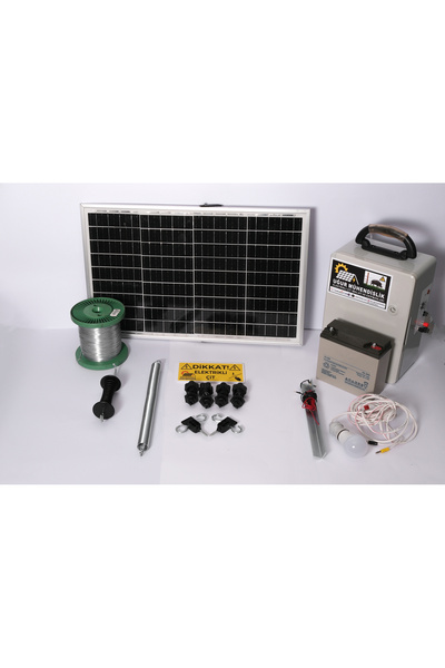 Uğur Mühendislik Mersin Elektrikli Çit(24AH SET-1) Domuz Kovucu Cihazı 50 Watt Panel (500M GALV.TEL - DEMİR IZOLATÖR)