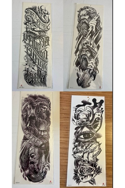 Airbrush Tattoo Öfke 1 Hafta kalıcı 4 Adet Birden Tam Kol Bacak Kaplama 46 cm...