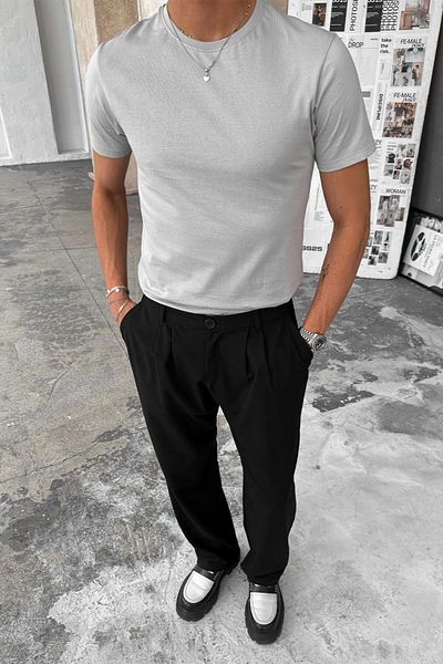 HAFKAGİYİM Μπλουζάκι Grey Basic Premium Regular Fit