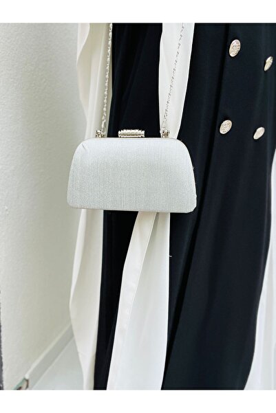 Çanta Trend Geantă de rochie de seară pentru femei, argintie, cu 2 bretele, cu detaliu de lanț