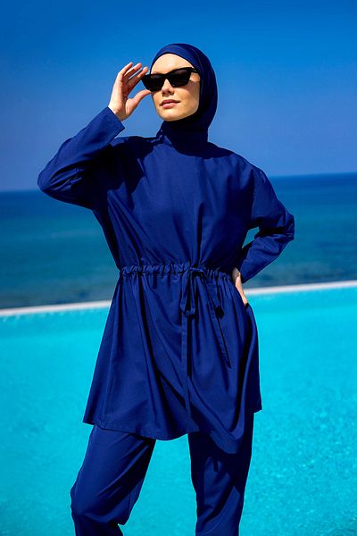 Riva Mera Navy Blue Full Covered Hijab Swimsuit Set A2502-2