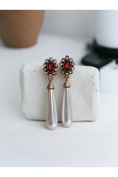 FAYRA ACCESSORIES Kristal Taşlı Su Damlası İnci Küpe