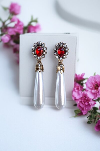 FAYRA ACCESSORIES Kristal Taşlı Su Damlası İnci Küpe