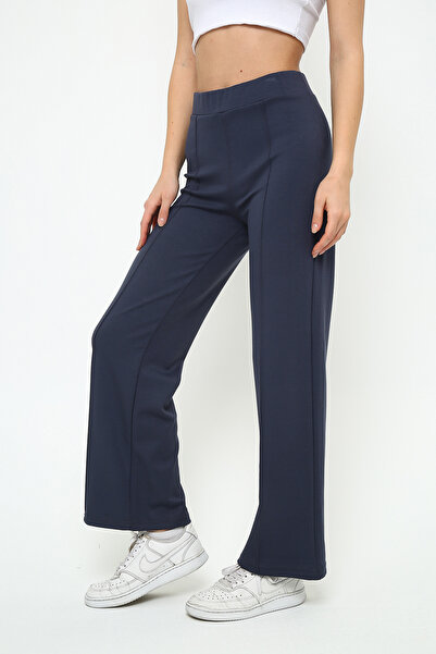 OPENDO Oys Modal Içeren Yüksek Bel Önü Dikişli Çimalı Rahat Kalıp Düz Kesim Füme Pantolon