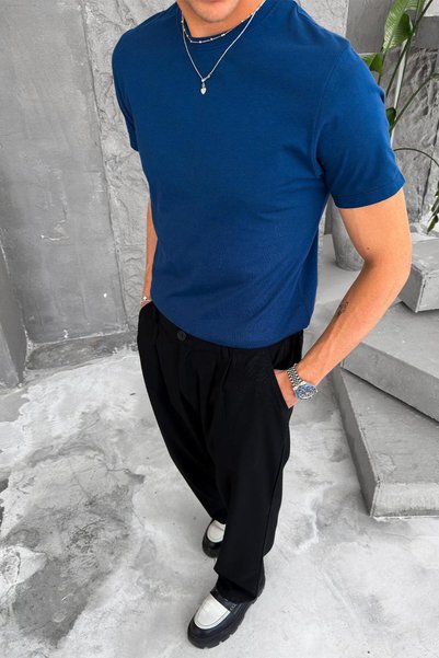 HAFKA Lacivert Basic Premium Regular Fit Tişört