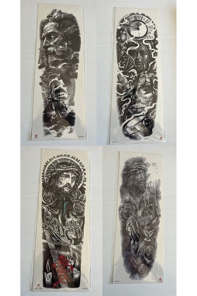Airbrush Tattoo Tanrısal 1 Hafta kalıcı 4 Adet Birden Tam Kol Bacak Kaplama 4...
