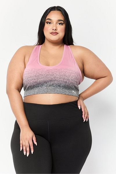 Puma Women Plus Size Brand Logo Padded Sports Bra, Old Rose/Black