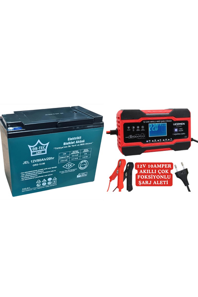 ORTEC 12V 80 AMPER JEL AKÜ VE 10 AMPER UCOMEN HIZLI ŞARJ ALETİ