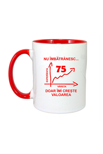 OEM Εξατομικευμένη κούπα με κόκκινη λαβή "... Μόλις γερνάω, 75 χρονών", INOVA...