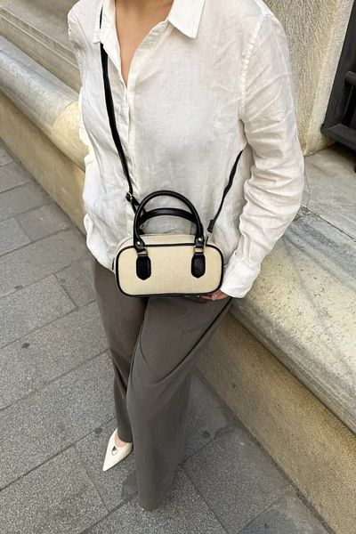 LEONAS Geantă de mână și de umăr pentru femei, cu detalii din piele artificială, Freya Black