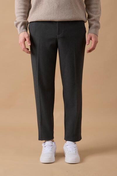BRACCAS Men's Antracite Chino Trousers with Half Elastic Waist and Zipper