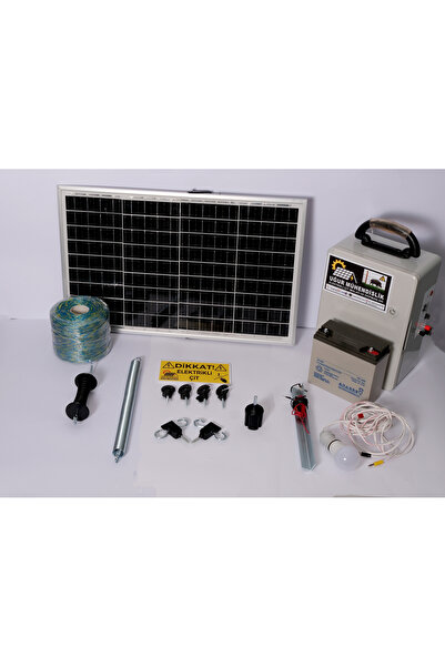 Elektrikli Çit(24AH-SET3) Domuz Kovucu Cihazı 50 Watt Paneli(500METRE ÖRGÜ-AĞAÇ)
