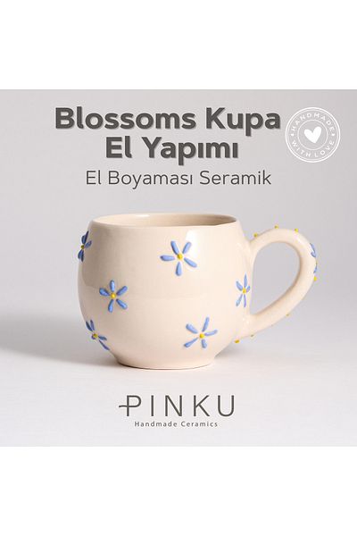 PINKU Ceramics Ceramic Handmade Chubby Floral Mug - Coffee and Tea Mug, 300 ml